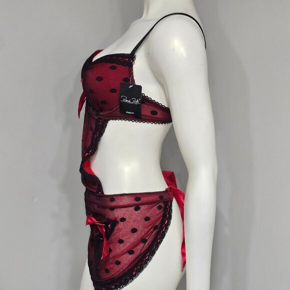 Rene Rofe French Maid Polka Dot Sheer Babydoll Apron Lingerie - Picture 2 of 10